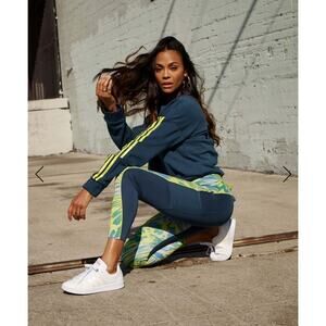 NEW Adidas U4U AEROREADY Teal 3 Stripe NEON Yellow/Green Crop Sweater XL